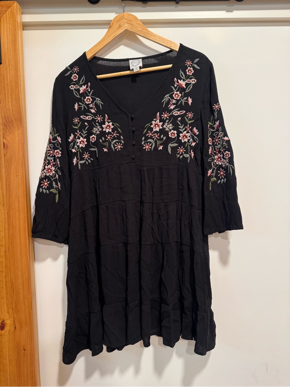Blue Rain Black Floral Embroidered V-Neck Tunic